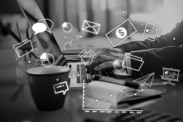 Group of multigenerational people having fun together - Multiracial friends of different ages smiling outdoor - Main focus on african curvy girl face - Black and white editin